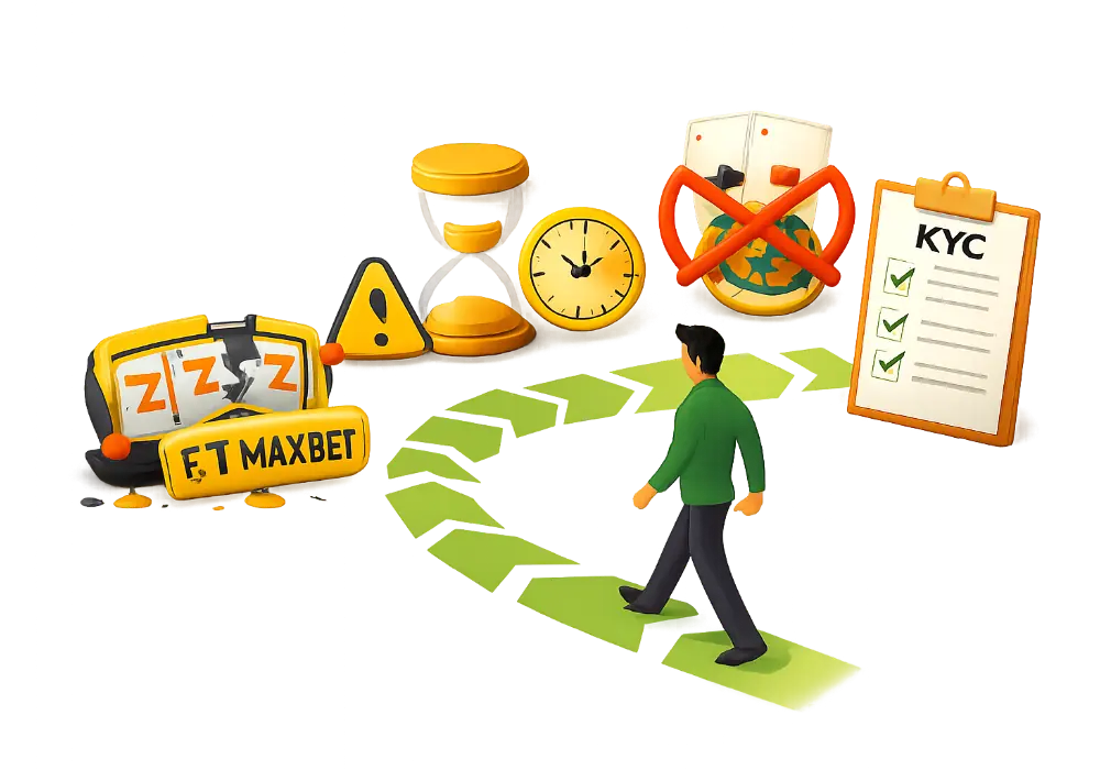 Illustration of common no deposit bonus traps: max bet violations, restricted games, cashout caps, expiry windows, verification issues, and multi-account rules