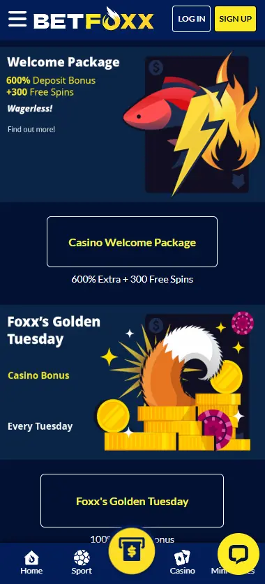 BetFoxx Casino promotions page shown on mobile