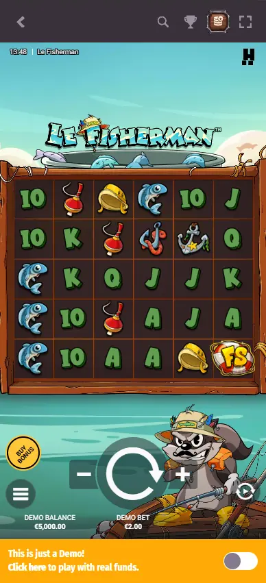 Le Fisherman slot running on Dragonia Casino mobile