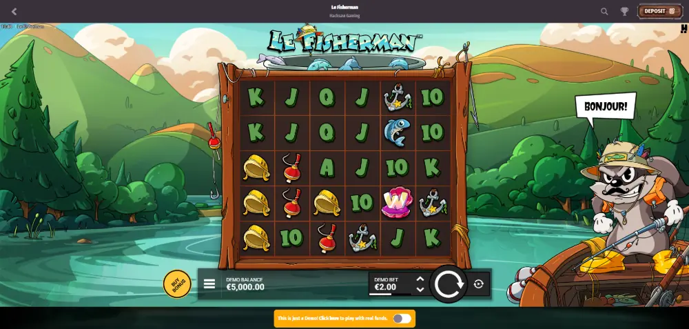 Le Fisherman slot on Dragonia Casino desktop