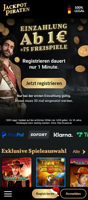 JackpotPiraten Casino Germany lobby interface displayed on mobile phone