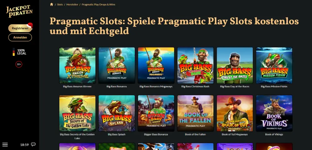 Desktop view of Pragmatic Play slot games at JackpotPiraten Casino