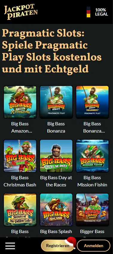 JackpotPiraten Casino Pragmatic Play slots selection displayed on mobile devices