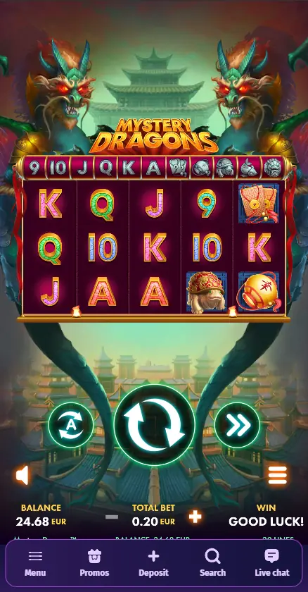 Lolly Spins Casino Mystery Dragons slot by NetGame showing final balance before bust