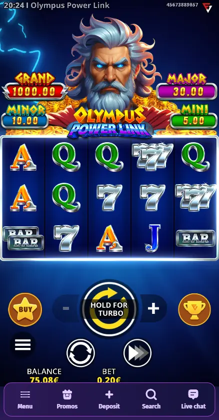 Lolly Spins Casino Olympus Power Link slot by Fugaso Gaming showing 96.15% RTP
