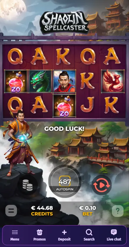 Lolly Spins Casino Shaolin Spellcaster slot by Spinocchio showing 96.03% RTP
