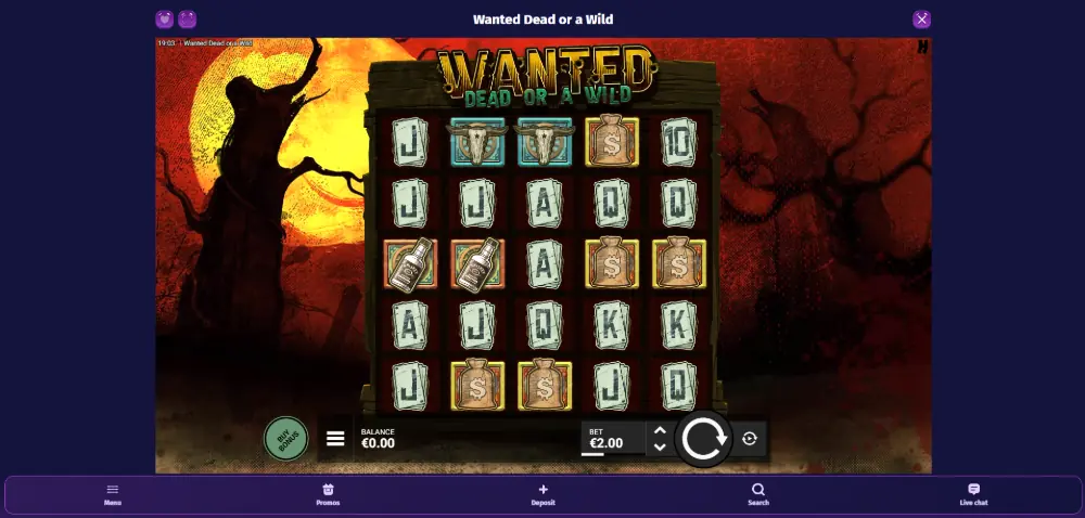 Desktop view of Lolly Spins Casino Wanted Dead or a Wild slot