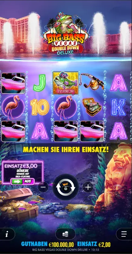 Big Bass Vegas Double Down Deluxe slot running on the Rizz Casino mobile site with German interface