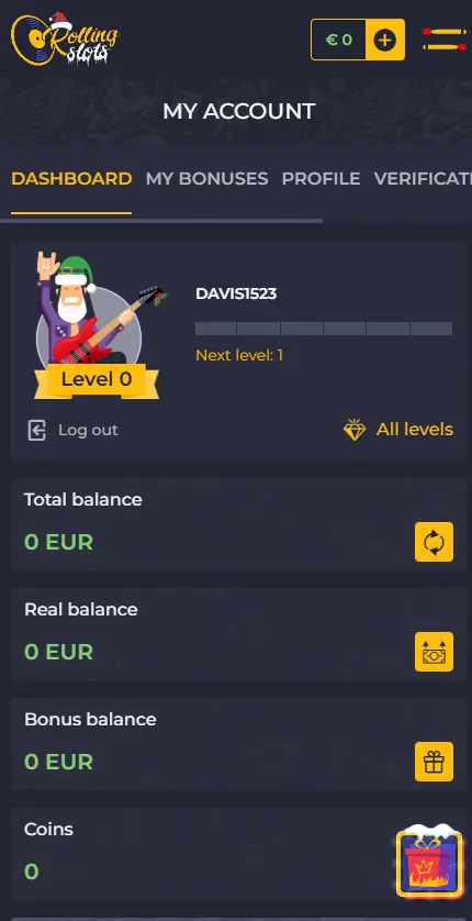 Rolling Slots Casino account dashboard displayed on mobile devices