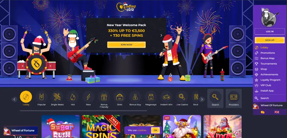 Rolling Slots Casino homepage on desktop