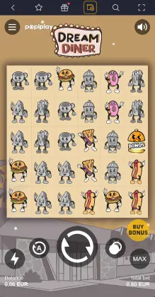 Rolling Slots Casino Dream Diner slot by Popiplay showing final balance before bust at RTP 94.15%