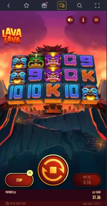 Rolling Slots Casino Lava Lava slot by Thunderkick gameplay screenshot showing below-average RTP game
