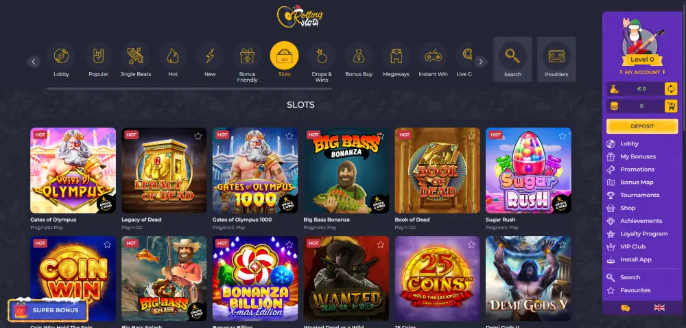 Rolling Slots Casino slots page displayed on desktop