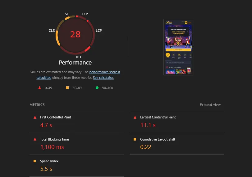 Rolling Slots Casino Lighthouse performance test on mobile - January 2026