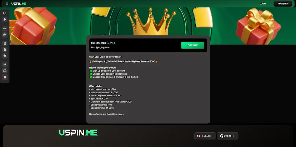 USpin Casino promotions page displayed on desktop