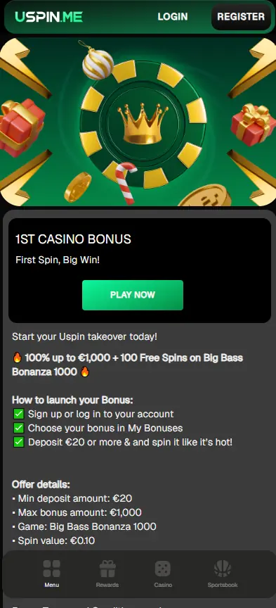 USpin Casino promotions page shown on mobile interface