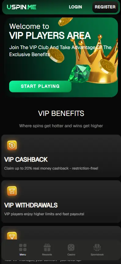 USpin Casino VIP players area on mobile