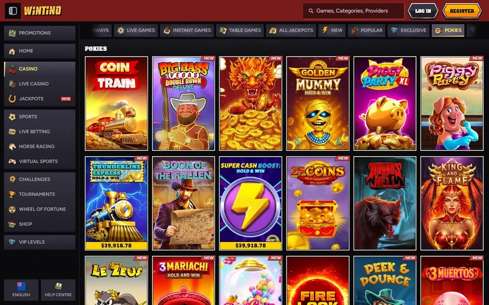 Wintino Casino slots lobby displayed on desktop