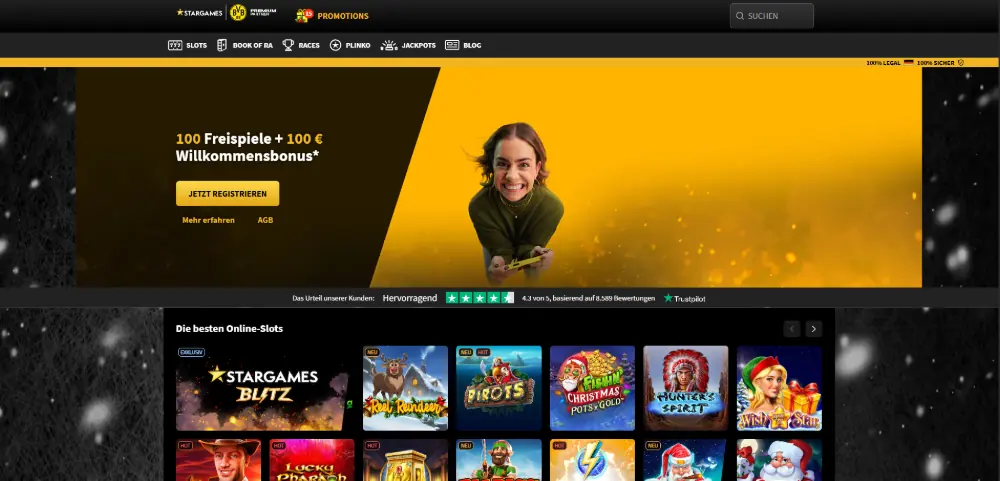 StarGames site with PayPal cashout menu