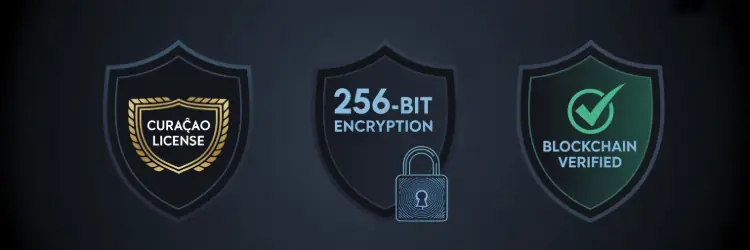 Crypto casino security features including Curaçao licensing, 256-bit SSL encryption, and blockchain verification