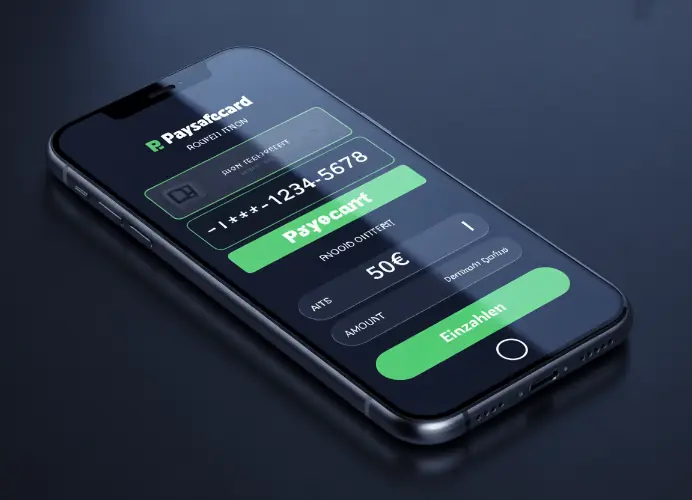 Smartphone screen showing Paysafecard deposit interface at online casino